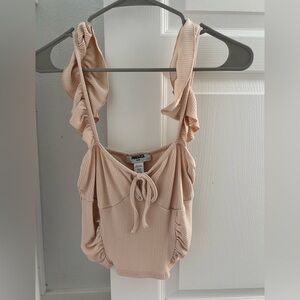Ruffled Beige Crop Top
